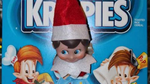 Elf on the Shelf Ideas – Rice Krispies Box