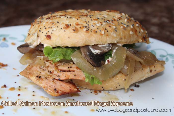 Grilled Salmon Mushroom smothered Bagel Supreme