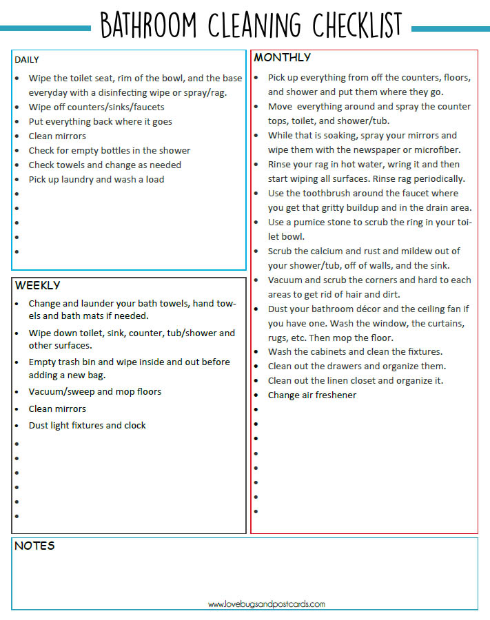 Bathroom Cleaning Chart