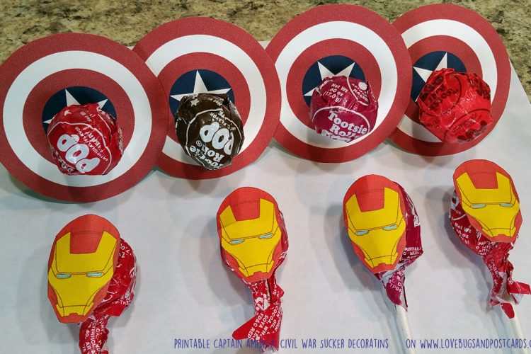 Captain America: Civil War Sucker Decorations on www.lovebugsandpostcards.com