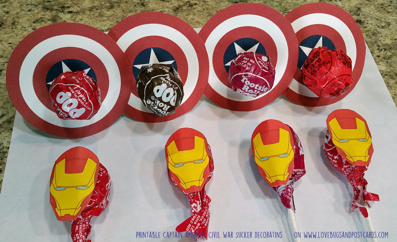 Captain America: Civil War Sucker Decorations on www.lovebugsandpostcards.com