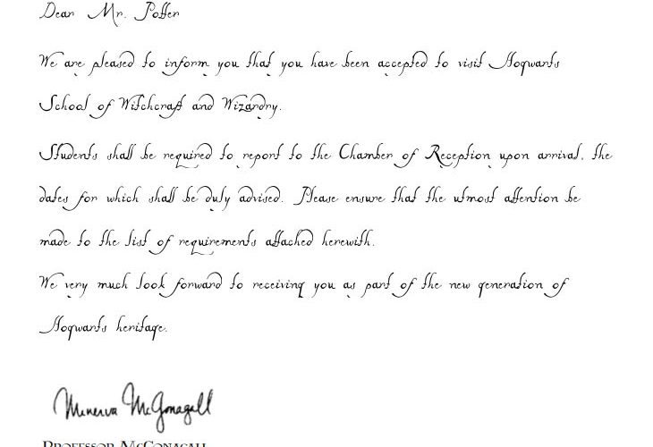 Harry Potter Acceptance Letter