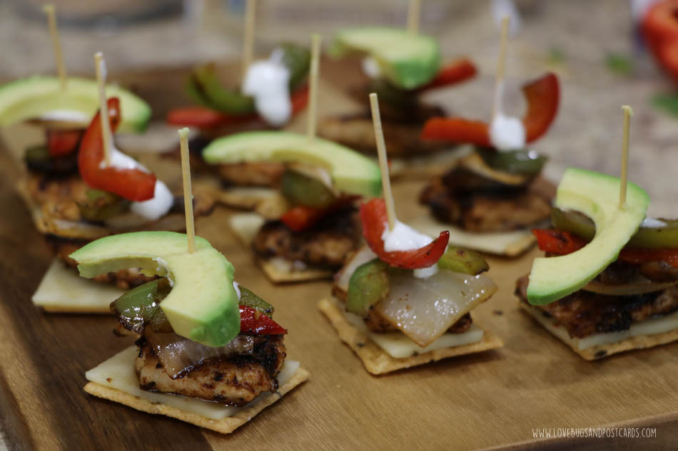 Mini chicken fajita's served on crackers