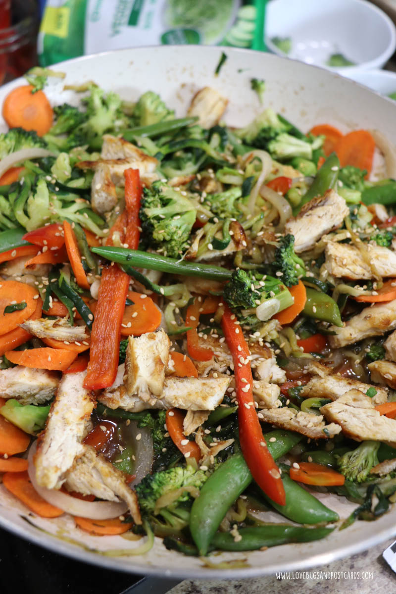 Zucchini Noodle Stir Fry Recipe made with Grilled Chicken