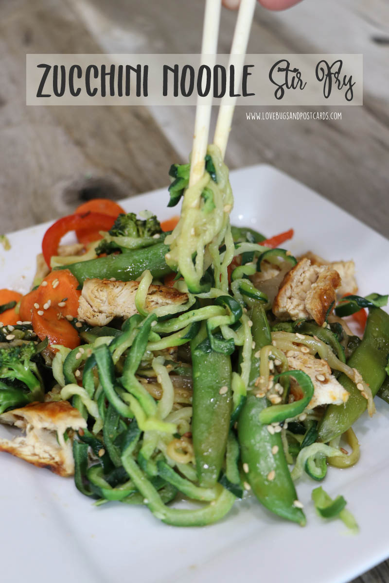 Zucchini Noodle Stir Fry Recipe made with Grilled Chicken