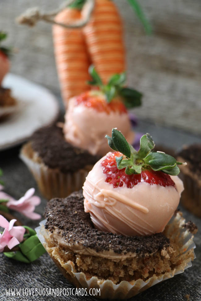 Chocolate covered strawberries "carrot" Easter cupcakes