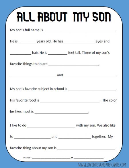 All about Dad, Son, Daughter printables - Lovebugs and Postcards