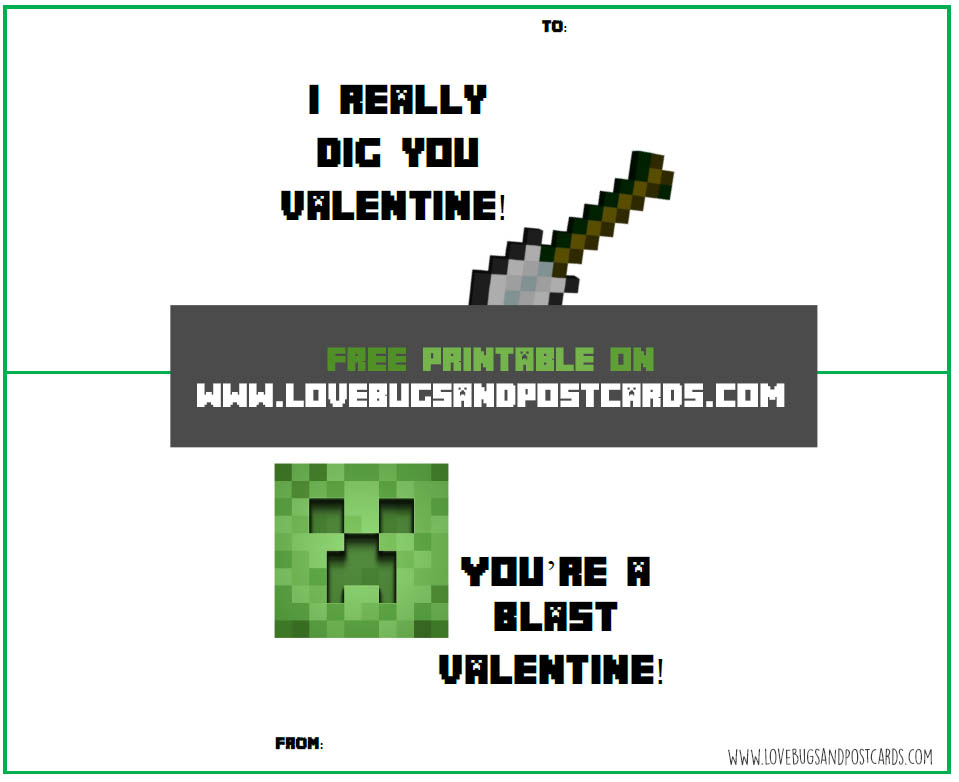 Minecraft Valentine Card Printables - Lovebugs and Postcards