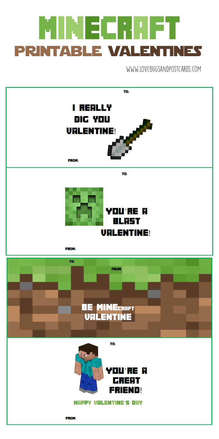 Minecraft Valentine Card Printables