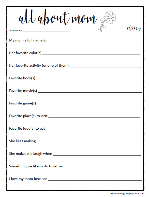 All about Mom printable (plus bonus All about kids)
