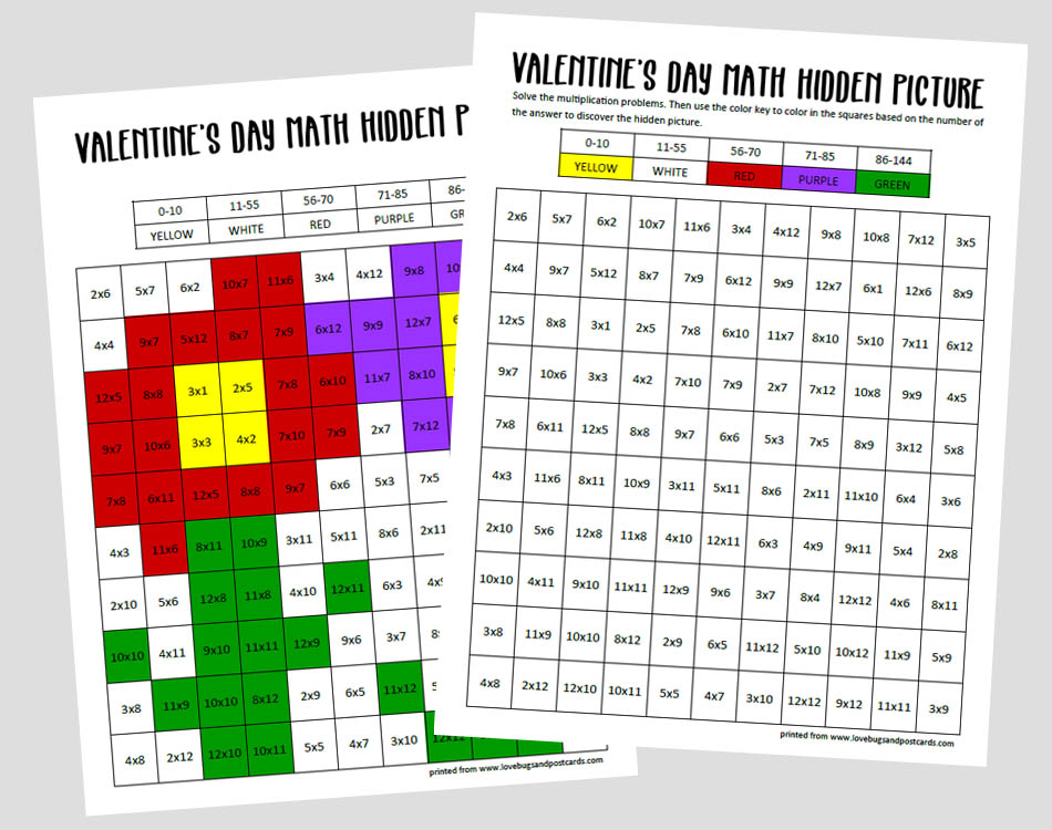 Valentine's day math hidden picture (math mosaic)
