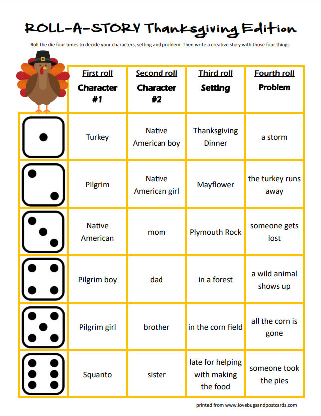 Thanksgiving Roll-A-Story (free printable)