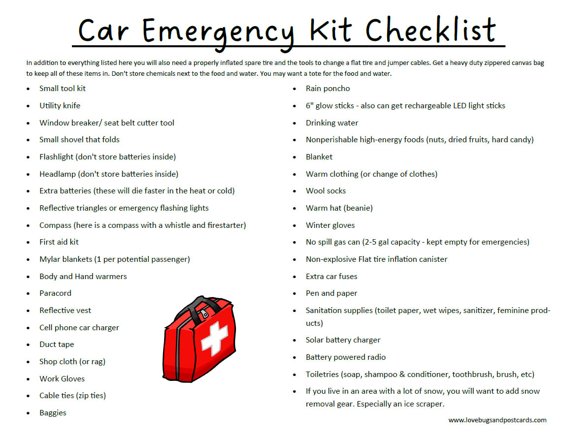 Car Emergency Kit (with free printables) - Lovebugs and Postcards