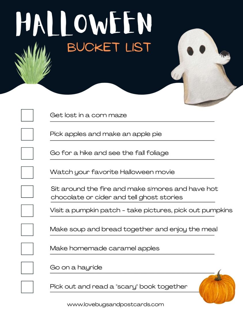 Halloween Bucket List (free printable) - Lovebugs and Postcards
